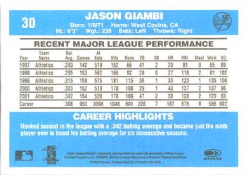 2002 Donruss Originals #30 Jason Giambi Back