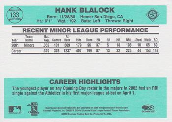2002 Donruss Originals #133 Hank Blalock Back