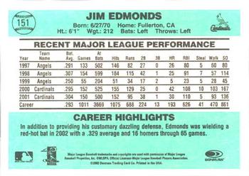 2002 Donruss Originals #151 Jim Edmonds Back