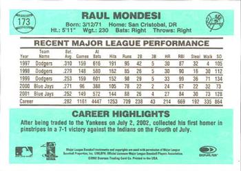 2002 Donruss Originals #173 Raul Mondesi Back
