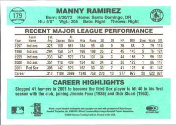2002 Donruss Originals #179 Manny Ramirez Back
