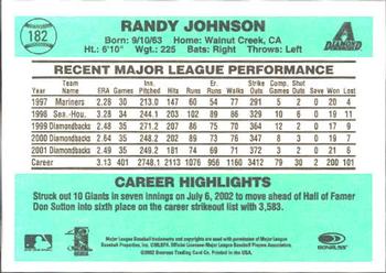 2002 Donruss Originals #182 Randy Johnson Back