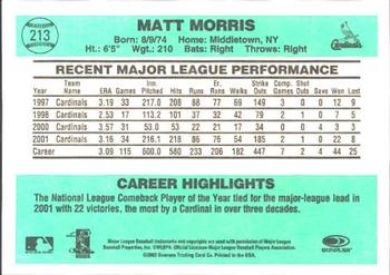 2002 Donruss Originals #213 Matt Morris Back