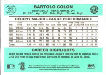 2002 Donruss Originals #223 Bartolo Colon Back