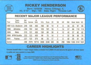 2002 Donruss Originals #306 Rickey Henderson Back