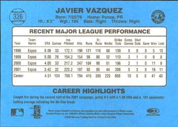 2002 Donruss Originals #326 Javier Vazquez Back