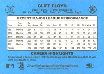 2002 Donruss Originals #345 Cliff Floyd Back