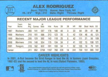 2002 Donruss Originals #371 Alex Rodriguez Back