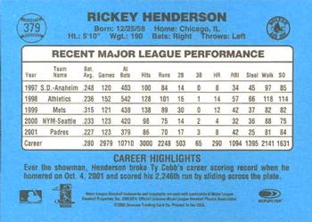 2002 Donruss Originals #379 Rickey Henderson Back