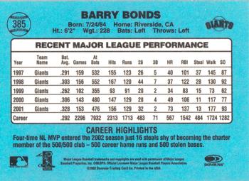 2002 Donruss Originals #385 Barry Bonds Back