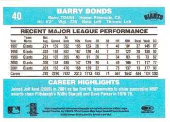 2002 Donruss Originals #40 Barry Bonds Back