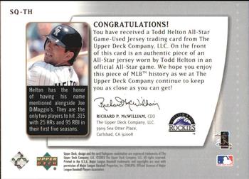 2003 UD Authentics - Star Quality #SQ-TH Todd Helton Back