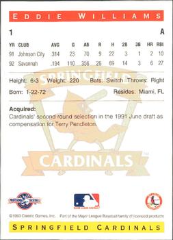 1993 Classic Best Springfield Cardinals #1 Eddie Williams Back