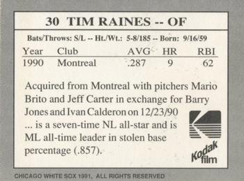 1991 Kodak Chicago White Sox #30 Tim Raines Back