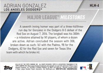 2017 Topps - Major League Milestones #MLM-4 Adrian Gonzalez Back