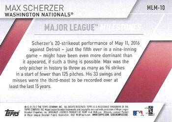 2017 Topps - Major League Milestones #MLM-10 Max Scherzer Back