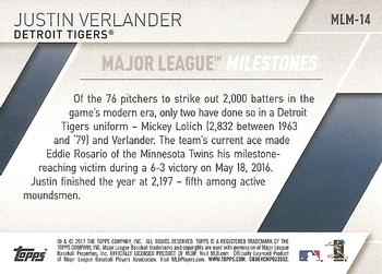 2017 Topps - Major League Milestones #MLM-14 Justin Verlander Back