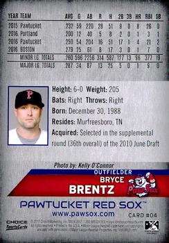 2017 Choice Pawtucket Red Sox #4 Bryce Brentz Back