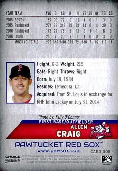 2017 Choice Pawtucket Red Sox #8 Allen Craig Back