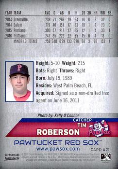2017 Choice Pawtucket Red Sox #21 Tim Roberson Back