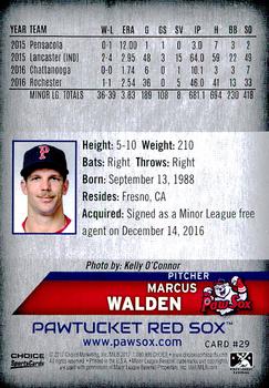 2017 Choice Pawtucket Red Sox #29 Marcus Walden Back
