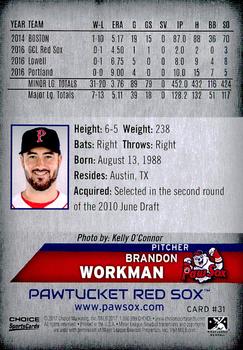 2017 Choice Pawtucket Red Sox #31 Brandon Workman Back
