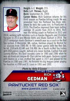 2017 Choice Pawtucket Red Sox #34 Rich Gedman Back