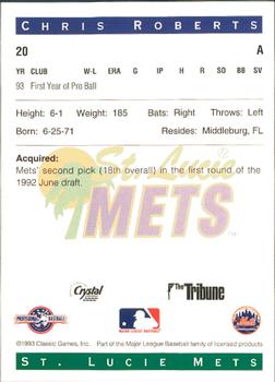 1993 Classic Best St. Lucie Mets #20 Chris Roberts Back