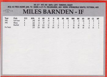 1994 Baltimore Orioles Program Cards #NNO Myles Barnden Back
