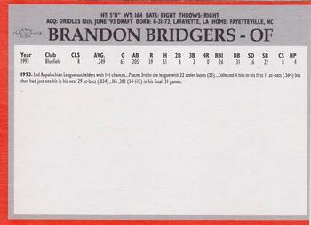 1994 Baltimore Orioles Program Cards #NNO Brandon Bridgers Back