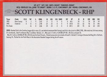 1994 Baltimore Orioles Program Cards #NNO Scott Klingenbeck Back