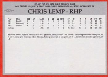 1994 Baltimore Orioles Program Cards #NNO Chris Lemp Back