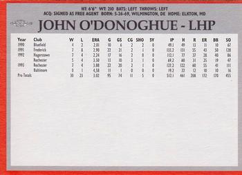 1994 Baltimore Orioles Program Cards #NNO John O'Donoghue Back