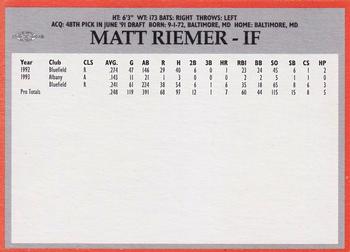 1994 Baltimore Orioles Program Cards #NNO Matt Riemer Back