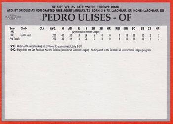 1994 Baltimore Orioles Program Cards #NNO Pedro Ulises Back