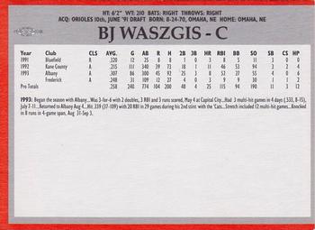 1994 Baltimore Orioles Program Cards #NNO B.J. Waszgis Back