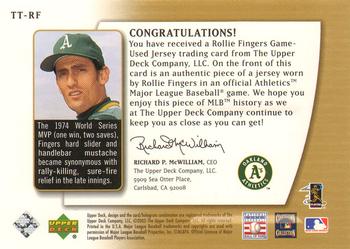2003 UD Authentics - Threads of Time #TT-RF Rollie Fingers Back