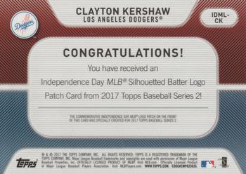 2017 Topps - Independence Day Commemorative MLB Logo Patch #IDML-CK Clayton Kershaw Back
