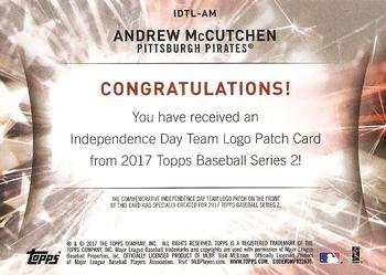 2017 Topps - Independence Day Commemorative Team Logo Patch #IDTL-AM Andrew McCutchen Back