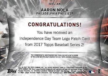 2017 Topps - Independence Day Commemorative Team Logo Patch #IDTL-AN Aaron Nola Back