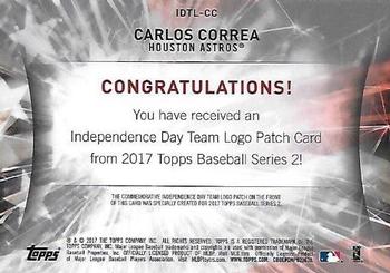 2017 Topps - Independence Day Commemorative Team Logo Patch #IDTL-CC Carlos Correa Back