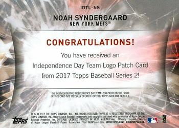 2017 Topps - Independence Day Commemorative Team Logo Patch #IDTL-NS Noah Syndergaard Back