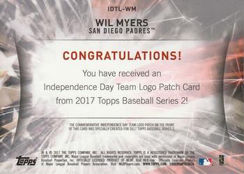 2017 Topps - Independence Day Commemorative Team Logo Patch Gold #IDTL-WM Wil Myers Back