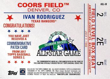 2017 Topps - MLB All-Star Game Commemorative Logo Patch #ASL-IR Ivan Rodriguez Back
