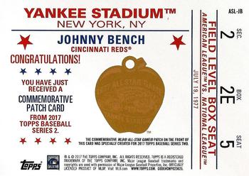 2017 Topps - MLB All-Star Game Commemorative Logo Patch Black #ASL-JB Johnny Bench Back