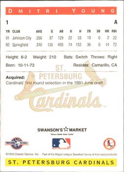 1993 Classic Best St. Petersburg Cardinals #1 Dmitri Young Back