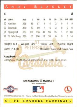 1993 Classic Best St. Petersburg Cardinals #4 Andy Beasley Back