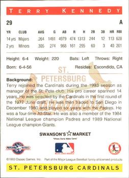 1993 Classic Best St. Petersburg Cardinals #29 Terry Kennedy Back