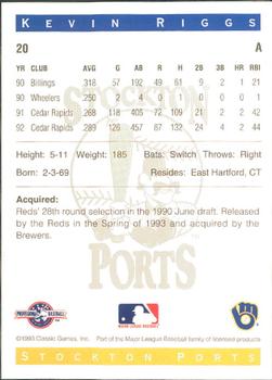 1993 Classic Best Stockton Ports #20 Kevin Riggs Back