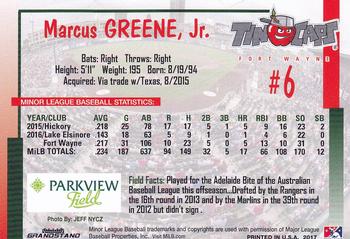 2017 Grandstand Fort Wayne TinCaps #NNO Marcus Greene, Jr. Back